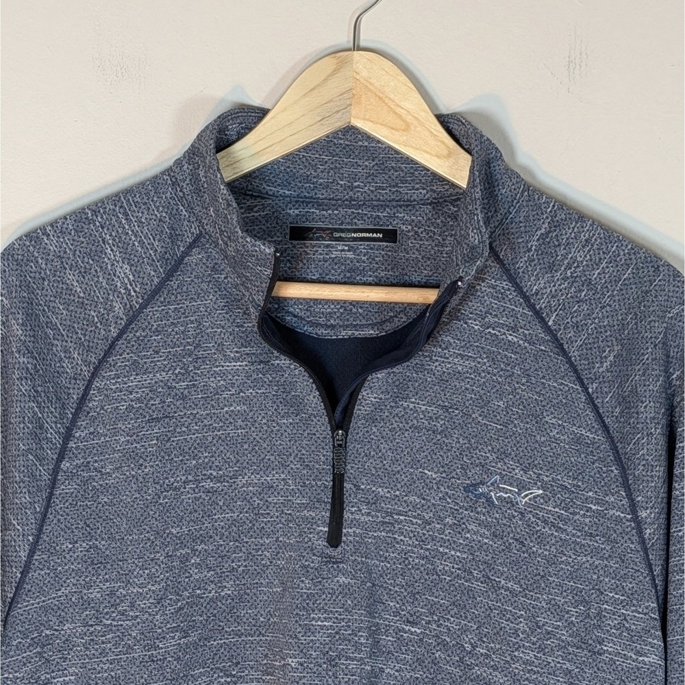 Greg Norman Mens Blue Grey Space Dye Quarter Zip Golf Pullover Sweater Medium
